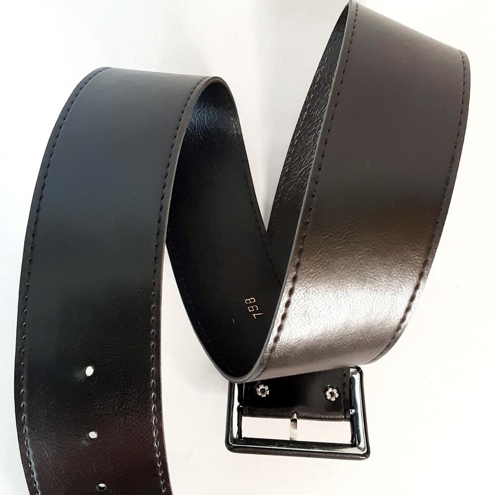 💎Womens Black Wide Angled Belt Size Medium Faux Leather Minimalist - Picture 9 of 12